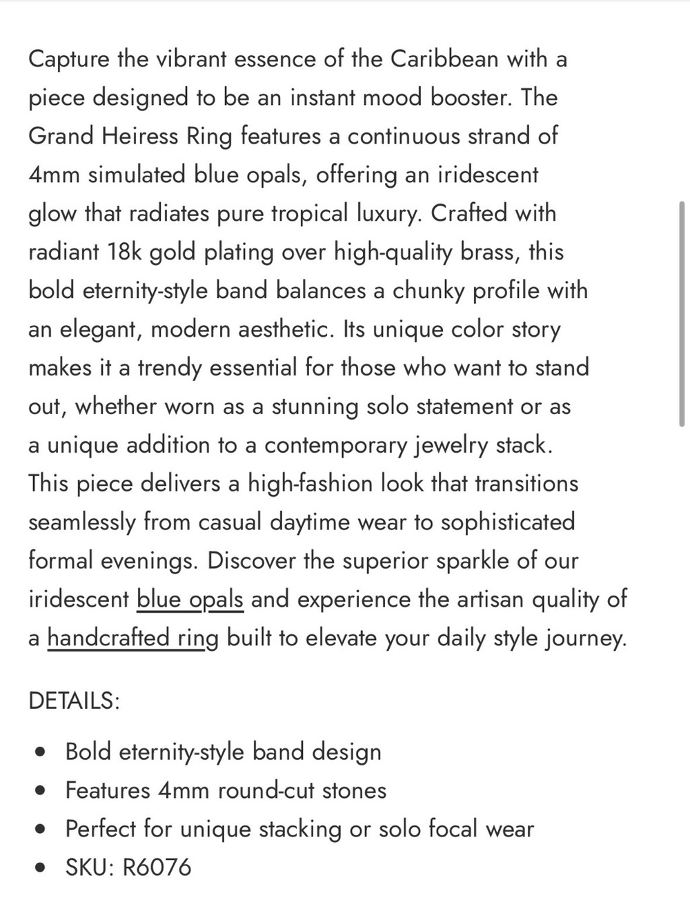 Melinda Maria Grand Heiress Blue Opal Gold-Plated Women’s Eternity Band, sz 8 - Picture 5 of 7